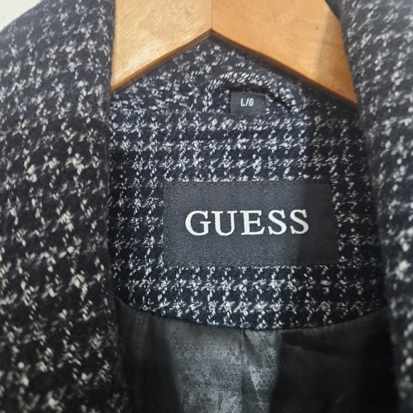GUESS Wool-Blend Black/White Houndstooth Lined Coat Jacket Women’s Large - Picture 10 of 11